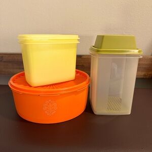 Vintage Tupperware Lot Orange Servalier Yellow Shelf Saver Green Pickle Keeper